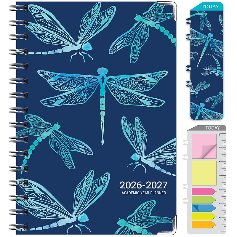 2026-2027 Excello Brands 8" x 5.5" Academic Weekly & Monthly Planner, Paperboard Cover, Dragonflies (FSHN-AY26-58-59) image 1
