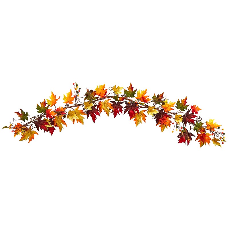 Nearly Natural 6' Autumn Maple Leaf and Berry Fall Garland (W1257) image 1