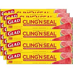 Glad Cling'N Seal Plastic Food Wrap, 200 Sq. Ft., 12/Carton (00020