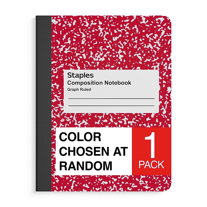 Staples® 1-Subject Composition Notebook, 7.5" x 9.75", Graph Ruled, 80 Sheets, Color chosen at random (11624-CC) image 1
