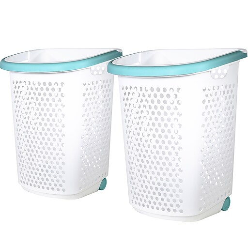 Home Logic 2.0-Bushel Rolling Hamper, Plastic, White, 2/Pack