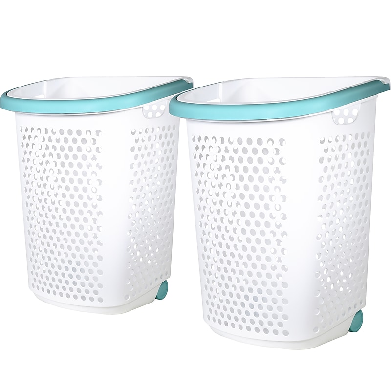 Home Logic 2.0-Bushel Rolling Hamper, Plastic, White, 2/Pack (2110HMLCO000443) image 1