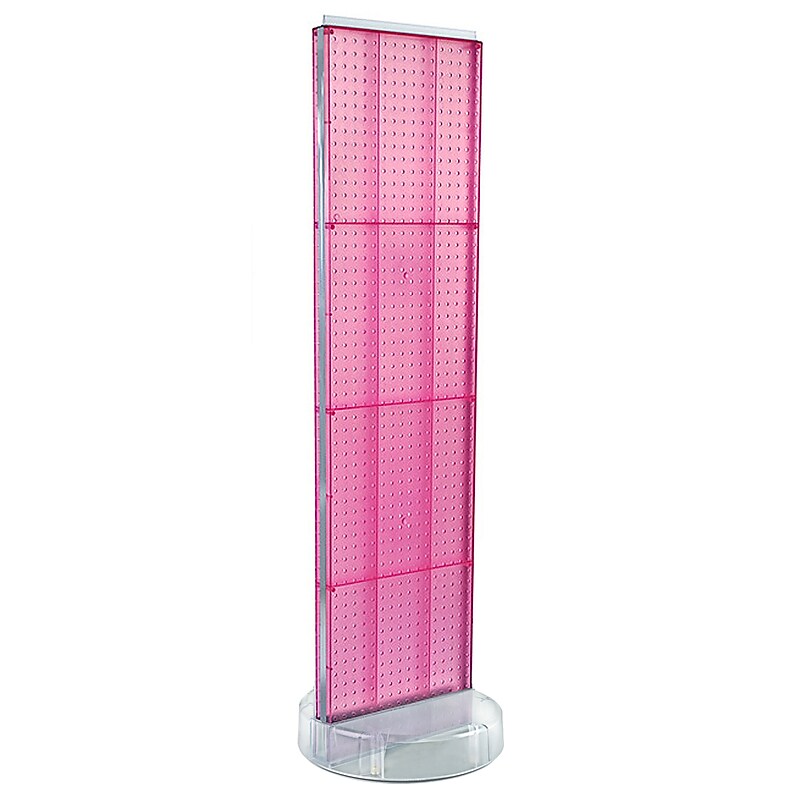 Azar Displays 60”H x16”W Two-Sided Pegboard Floor Display w/ C-Channel Sides on Revolving Round Studio Base, Pink (700788-PNK) image 1