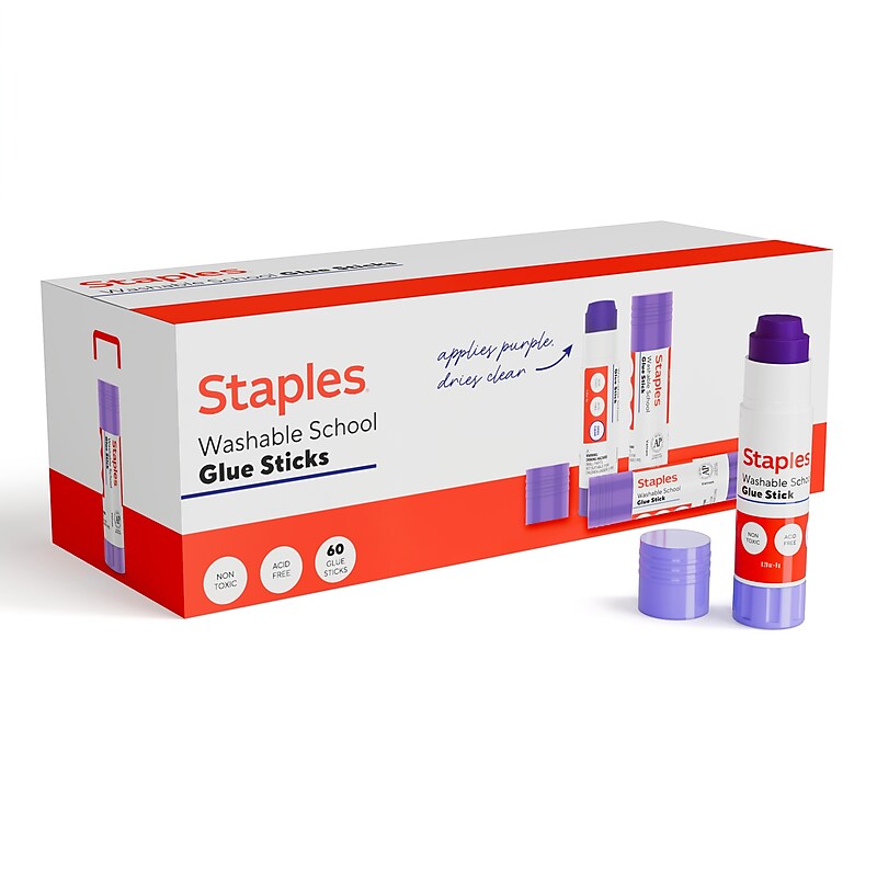 Staples Washable Glue Sticks, 0.28 oz., Purple, 60/Pack (ST63017-CC) image 1