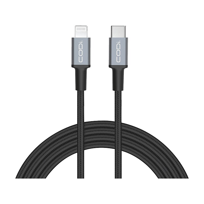 CODi Braided Lightning to USB-C Charging Cable, 6 ft, Black (A01072) image 1