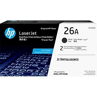 HP 26A Black High Yield Toner Cartridge, 2/Pack (CF226AD)