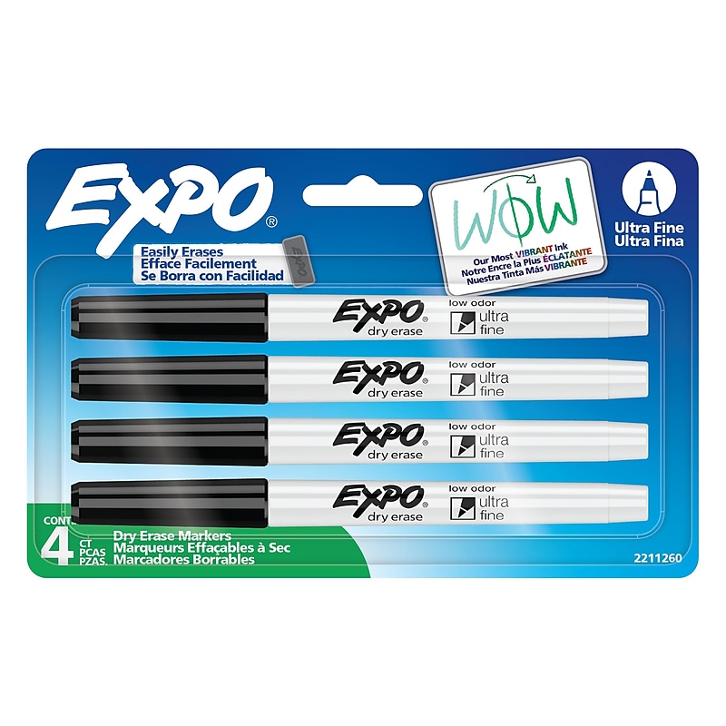 Expo Dry Erase Markers, Ultra Fine Tip, Black, 4/Pack (1871774) image 1