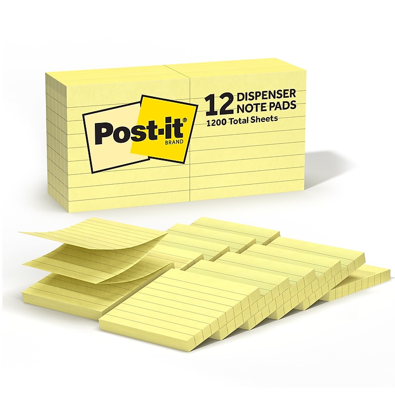 Post-it Pop-up Notes, 3" x 3", Canary Collection, Lined, 100 Sheet/Pad, 12 Pads/Pack (R335-12YW) image 1