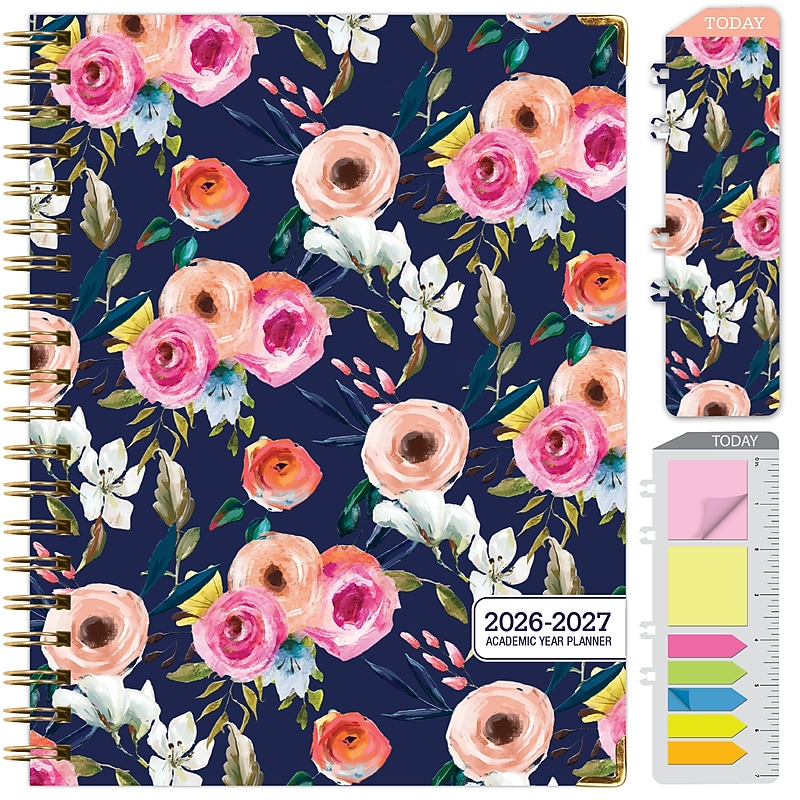 2026-2027 Excello Brands 8.5" x 11" Academic Weekly & Monthly Planner, Paperboard Cover, Navy Floral (FSHN-AY26-8511-84) image 1