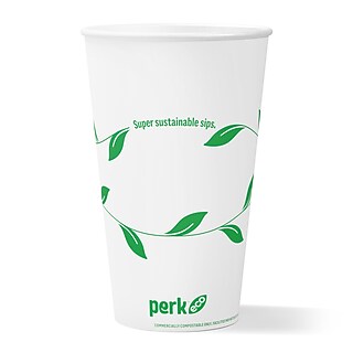 Perk™ Eco Compostable Paper Hot Cup, 12 Oz., White/Green, 500