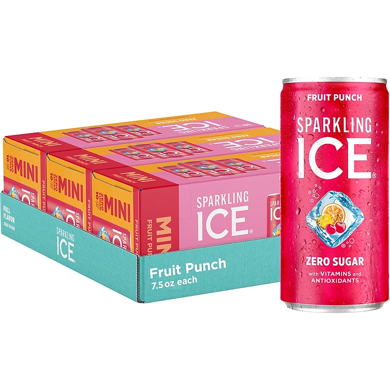 Sparkling Ice Mini Fruit Punch Flavored Sparkling Water, 7.5 fl. oz., 10 Cans/Pack, 3 Packs/Carton (FG00619) image 1