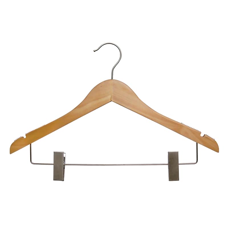Nahanco 17" Wood Flat Suit Hanger With Clips, Natural, 100/Carton (260-17RC) image 1