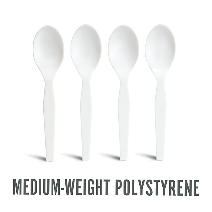 Perk™ Polystyrene Spoon, Medium-Weight, White, 300/Pack
