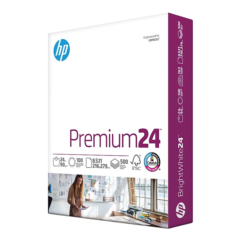 HP Premium24 8.5" x 11" Laser Paper, 24 lbs., 100 Brightness, 500 Sheets/Ream (HPJ1124) image 1