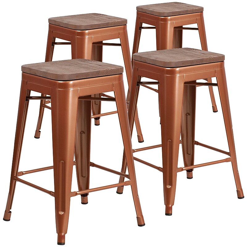Flash Furniture Shania Industrial Metal Counter Height Stool without Back, Copper, 4-Pieces/Pack (4ETBT350324POCW) image 1