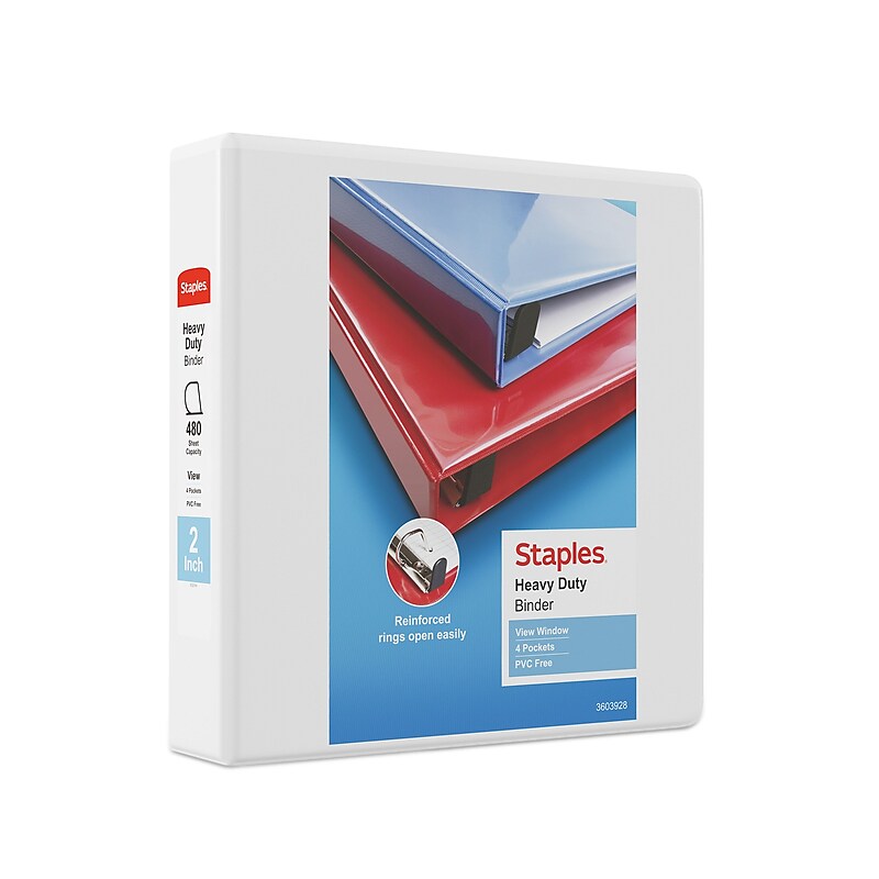 Staples Heavy Duty 2" 3-Ring View Binder, D-Ring, White (ST56264-CC) image 1