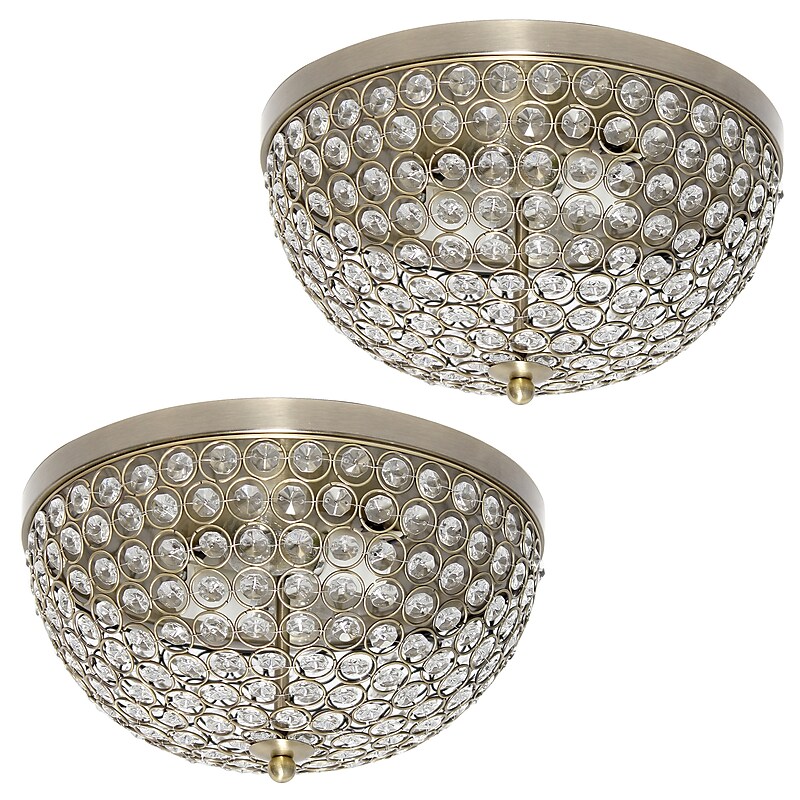 Lalia Home 13" Classix Crystal 2 Light Dome Shaped LED Flush Mount Ceiling Fixture, Antique Brass, 2/Set (LHM-2000-AB-2PK) image 1