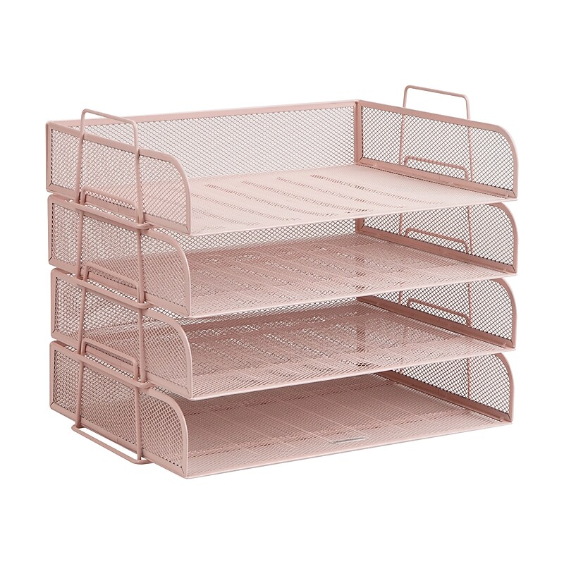 Mind Reader Metal Side Loading Stackable Letter Tray, Pink (DSTACK4-PNK) image 1