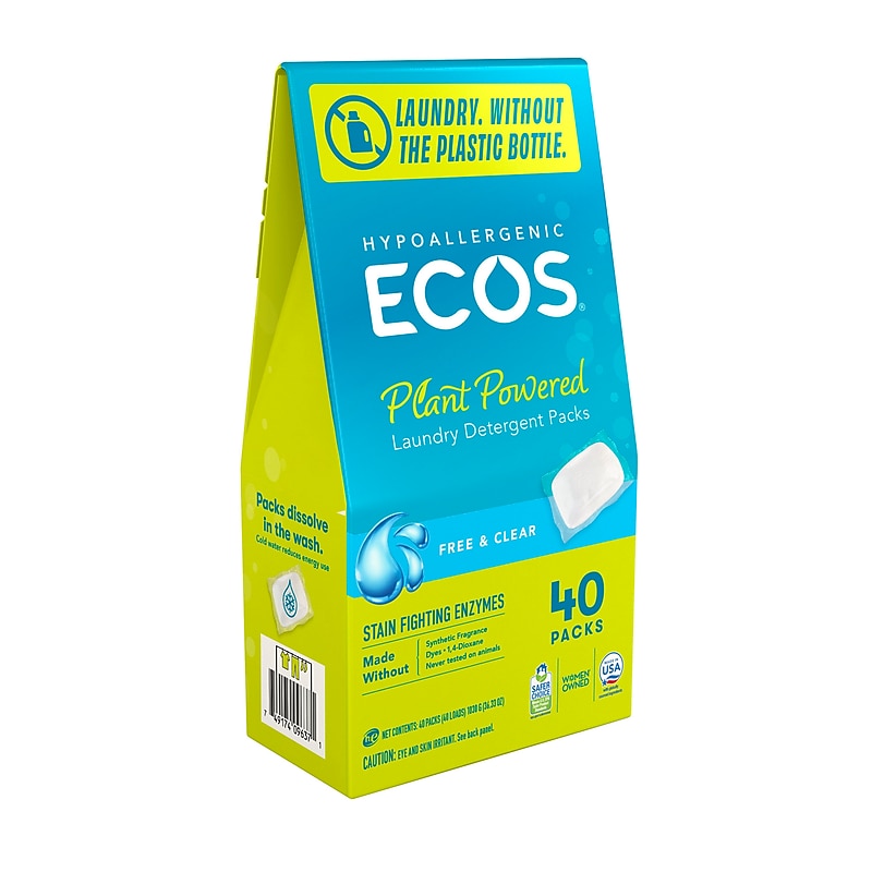 ECOS Laundry Detergent Packs with Enzymes, Free & Clear, 40/Pack (9637/06) image 1
