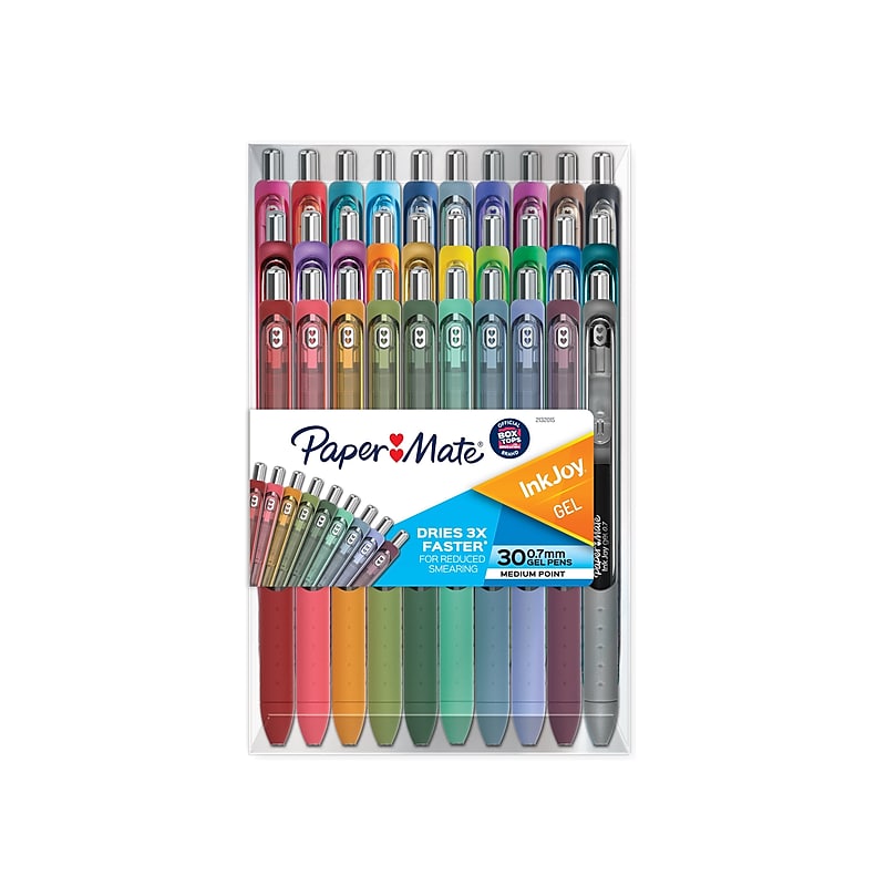 Paper Mate InkJoy Retractable Gel Pens, Medium Point, 0.7mm, Assorted Ink, 30/Pack (2132015) image 1