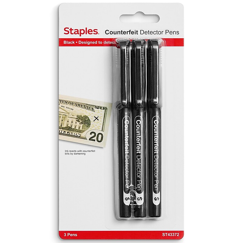 Staples Counterfeit Pens, Black, 3/Pack (ST43372/43372) image 1
