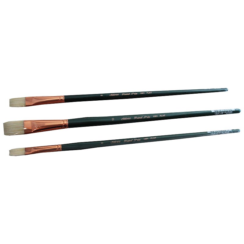 Silver Brush Natural Hog Bristle, Flat Brushes, 3/Pack (SLVGP1071) image 1