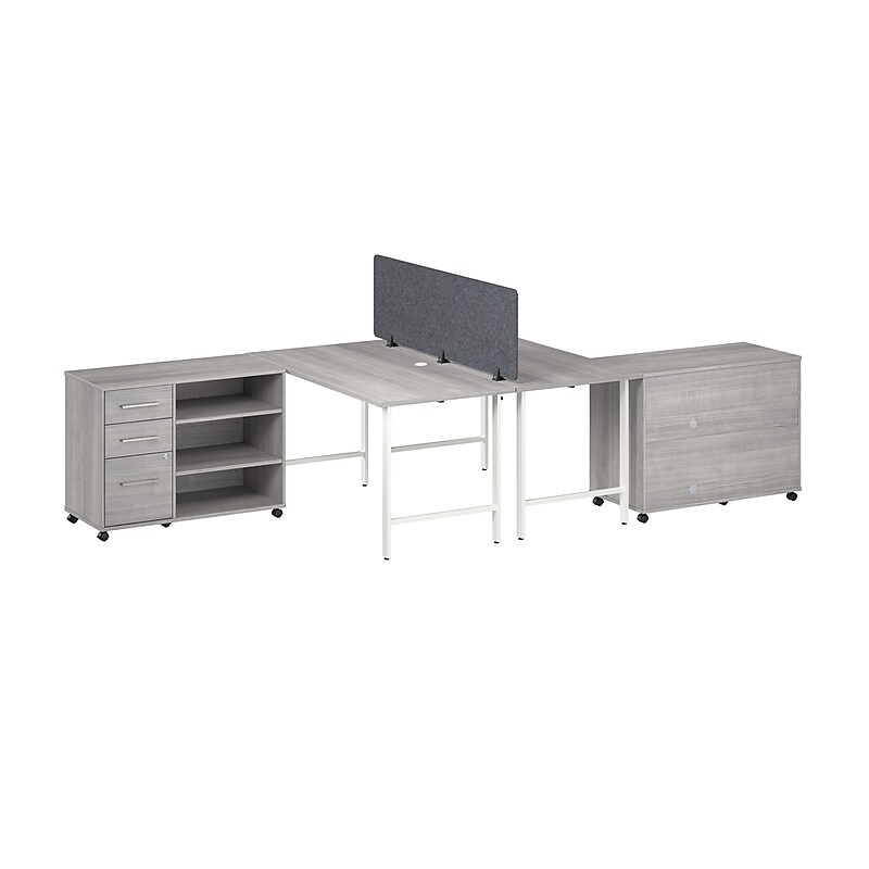 Bush Business Furniture Hustle 30"H x 60"W 2 Person Back to Back Cubicle Workstation, Platinum Gray (HUS016PG) image 1