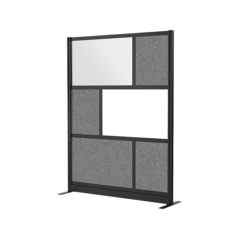 Luxor Workflow Series 6-Panel Freestanding Modular Room Divider System Starter Wall with Whiteboard, 70"H x 53"W, Black/Gray image 1