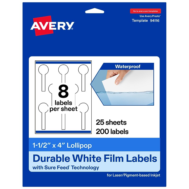 Avery Laser/Inkjet Decorative Edge Waterproof Multipurpose Labels, 4"  x 1.5", White, 200/Pack (94116) image 1