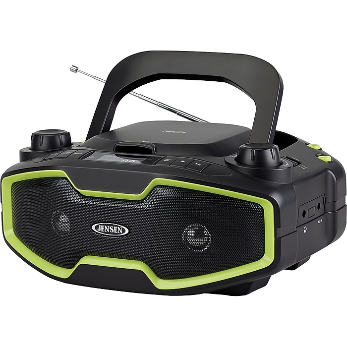 Jensen CD-575 CD Player with Radio, Black/Light Green | Staples