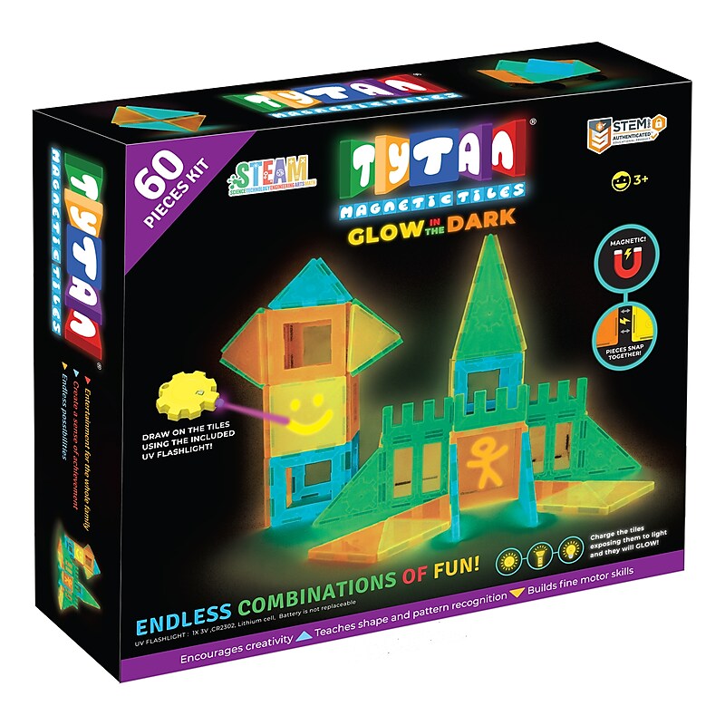 Tytan Toys Glow-in-the-Dark Magnetic Tiles & Building Blocks, 60 Pieces/Kit (ACTYT021) image 1