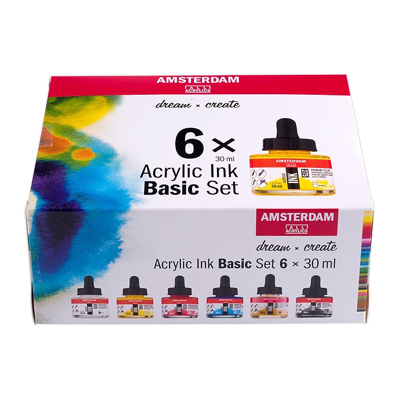 Amsterdam Acrylic Ink Basic Set, Assorted Colors, 30 mL, 6/Set (AMS17209101) image 1