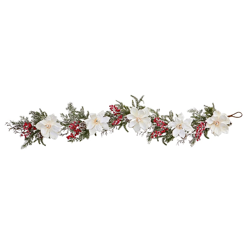 Nearly Natural Artificial Frosted Magnolia & Berry Garland, 60" (4187) image 1