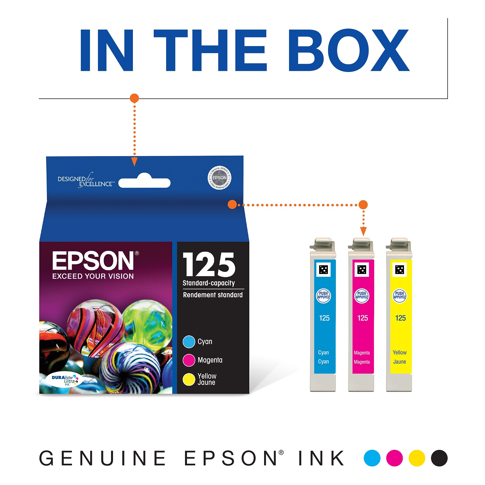 Epson T125 Cyan/Magenta/Yellow Standard Yield Ink Cartridge, 3/Pack (T125520-S) Sansujyuku sansujyuku.com