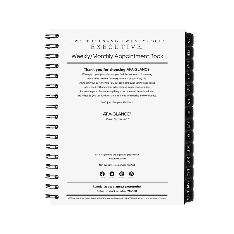 AT-A-GLANCE Executive 8.75" x 6.5" Weekly & Monthly Appointment Book Refill, White/Black (70-908-10-24) image 1