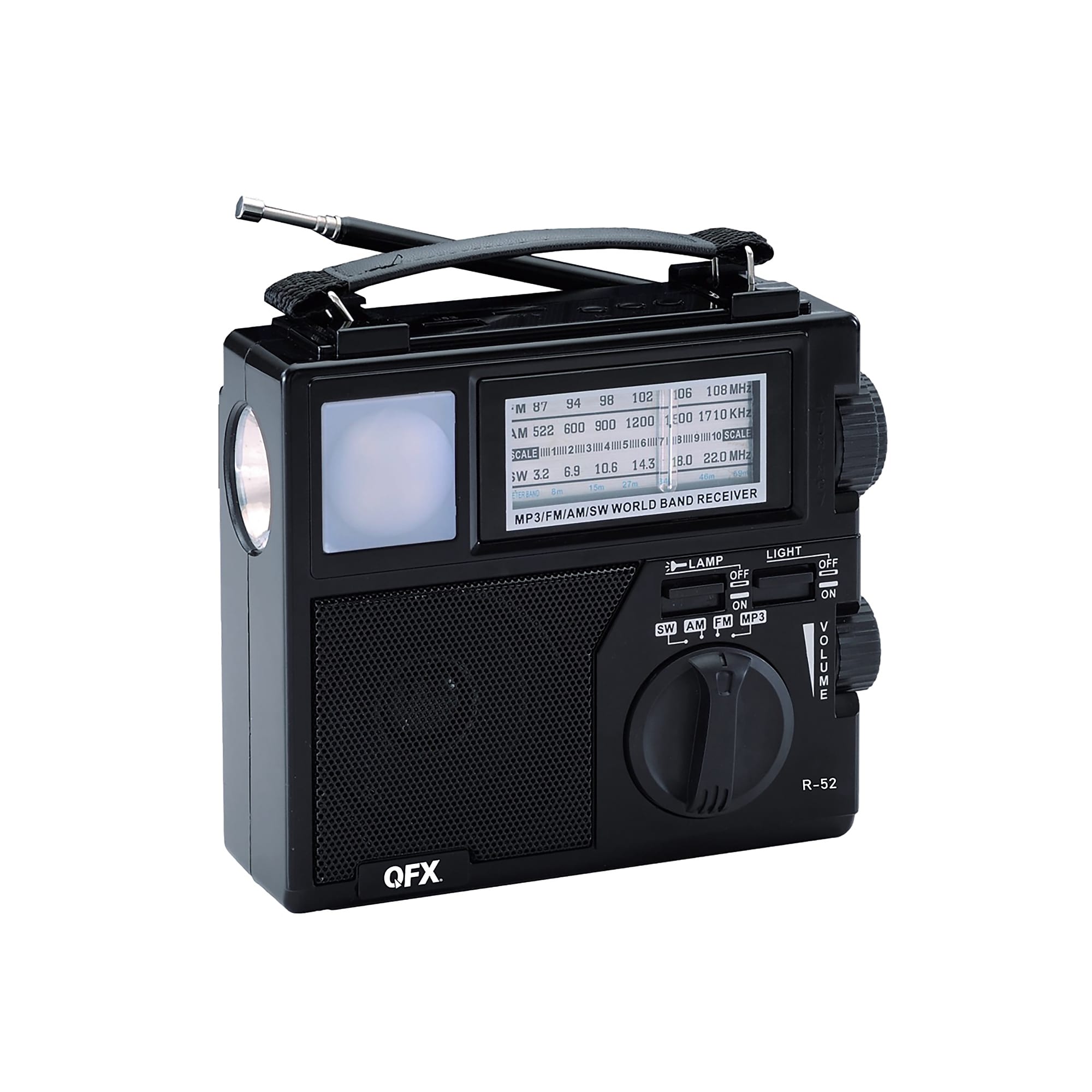 QFX Wireless Bluetooth Portable AM/FM/Shortwave Radio with Flashlight & Solar Panel, Black (R-52) Sansujyuku sansujyuku.com