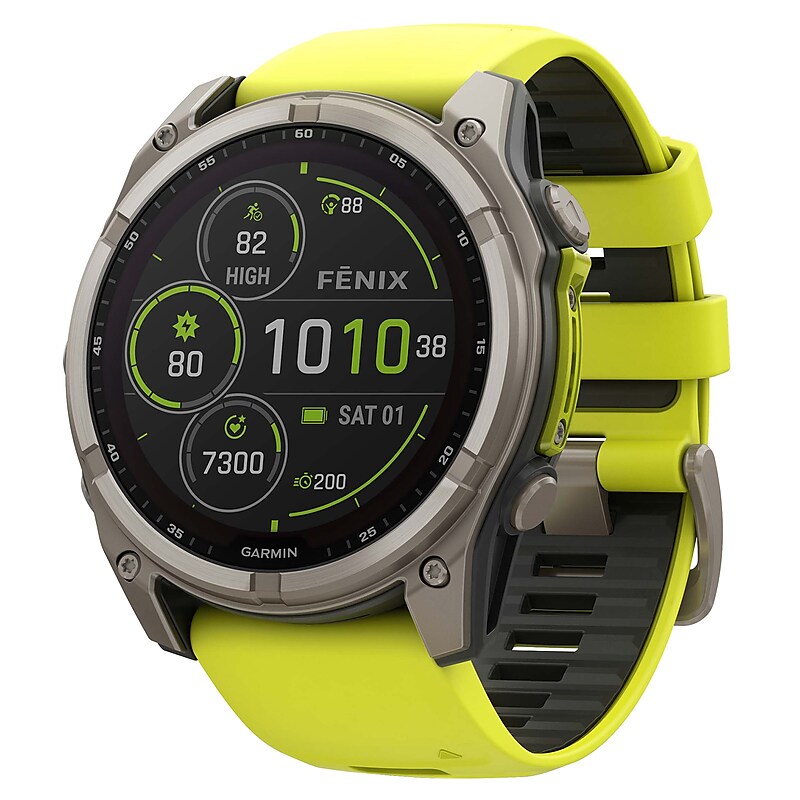 Garmin fenix 8 Multisport Sapphire Solar GPS Watch, 51-mm, Titanium Bezel with Amp Yellow/Graphite Band (010-02907-20) image 1