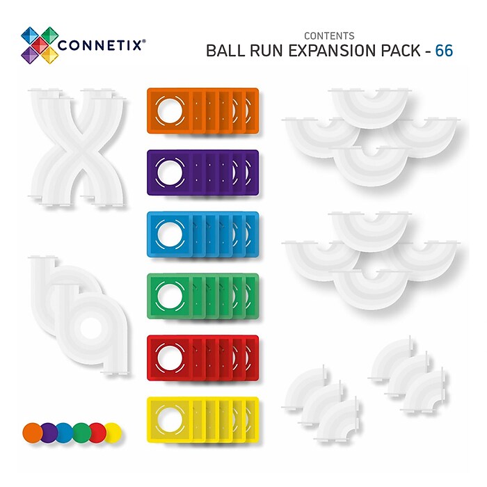 Connetix Magnetic Tiles Rainbow Ball Run Expansion Pack, 66 Pieces