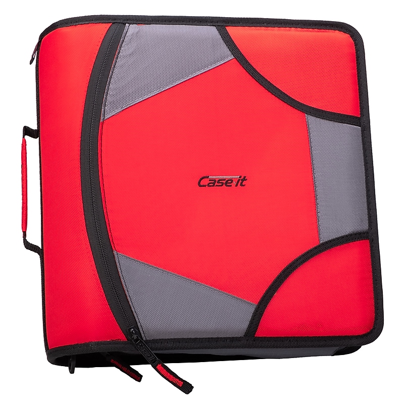 Case It King Sized Zip Tab 4" 3-Ring Zipper Binders, D-Ring, Red (D-186 RED) image 1