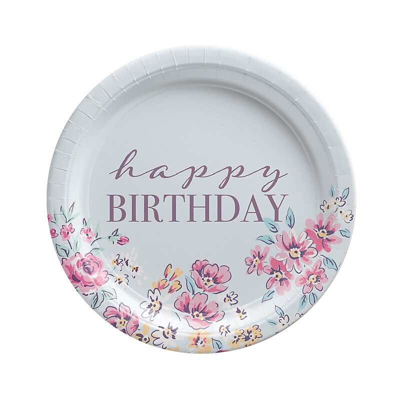 Party City Ribbons And Roses 7" Paper Plates, Multicolored, 8 Plates/Pack (AM54010014) image 1