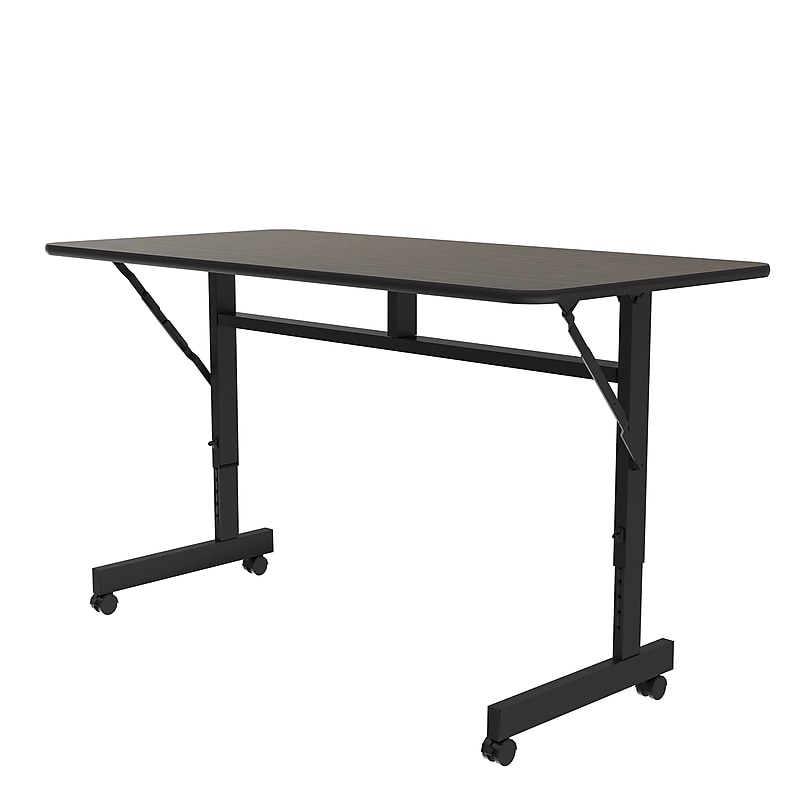 Correll Econoline 48"W x 24"D Adjustable Foldable Training Room Table, Laminate, With Wheels, Walnut (FTM2448TF01) image 1