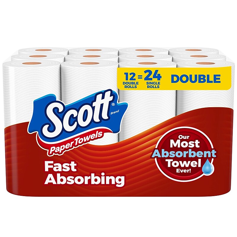 Scott Choose-A-Sheet Kitchen Roll Paper Towels, 1-ply, 102 Sheets/Roll, 12 Rolls/Pack (38869/55416) image 1