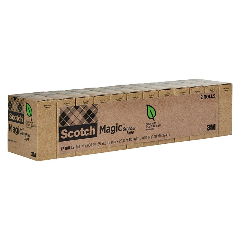 Scotch Magic Greener Invisible Clear Tape Refill, 0.75" x 25 yds., 1" Core, Clear, 12 Rolls/Pack (812-12P) image 1