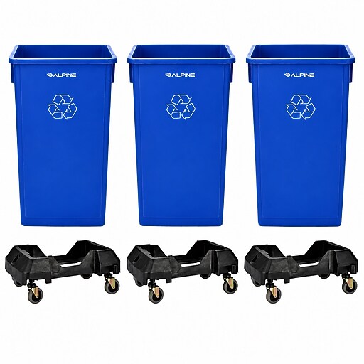 Alpine Industries Polypropylene Recycling Bin and Dolly, 69 Gallon