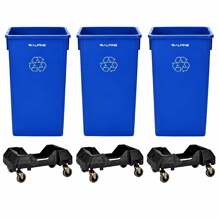 Alpine Industries Polypropylene Recycling Bin and Dolly, 69 Gallon