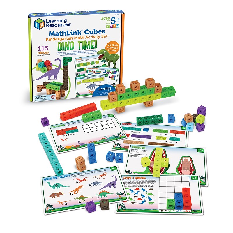 Learning Resources MathLink Cubes Kindergarten Math Activity Set: Dino Time!, Multicolor (LER 9330) image 1
