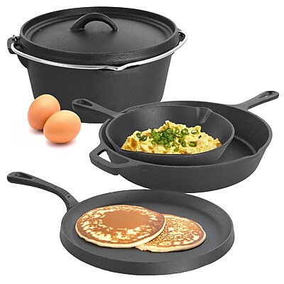 Megachef Skillet Trio Pre-Seasoned Cast Iron Cookware Set, 3 Piece, Black - Thumbnail 4