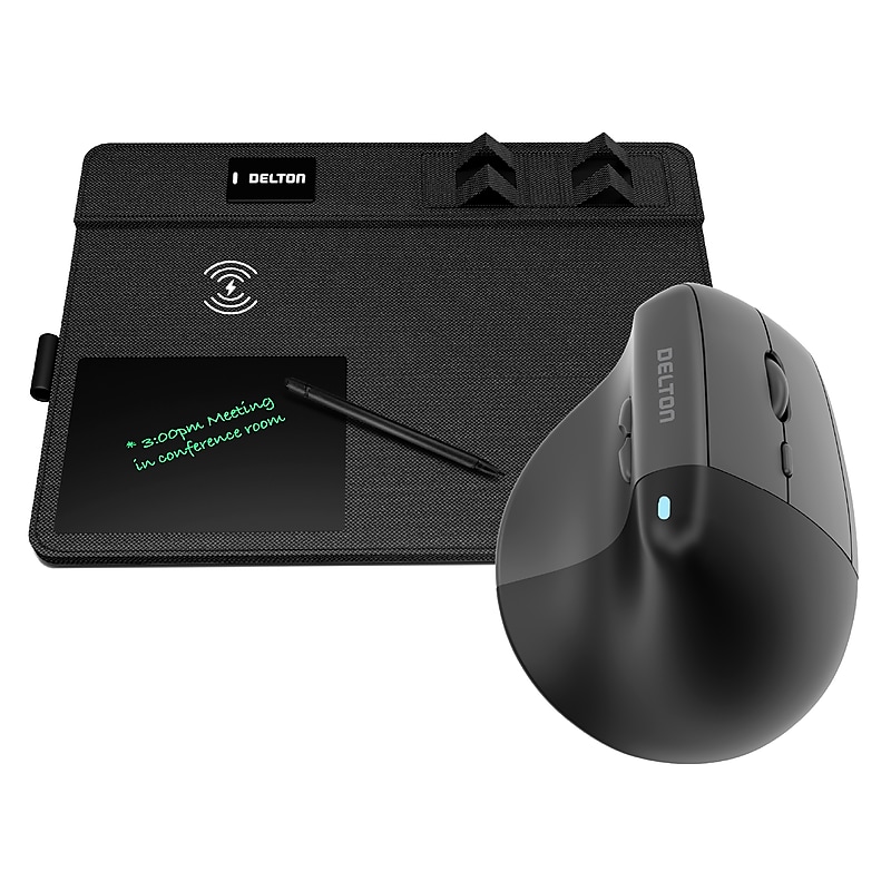 Delton S38 Wireless Ergonomic Vertical Optical USB Mouse and Charging Pad Bundle, Black (DMWS38BD1) image 1
