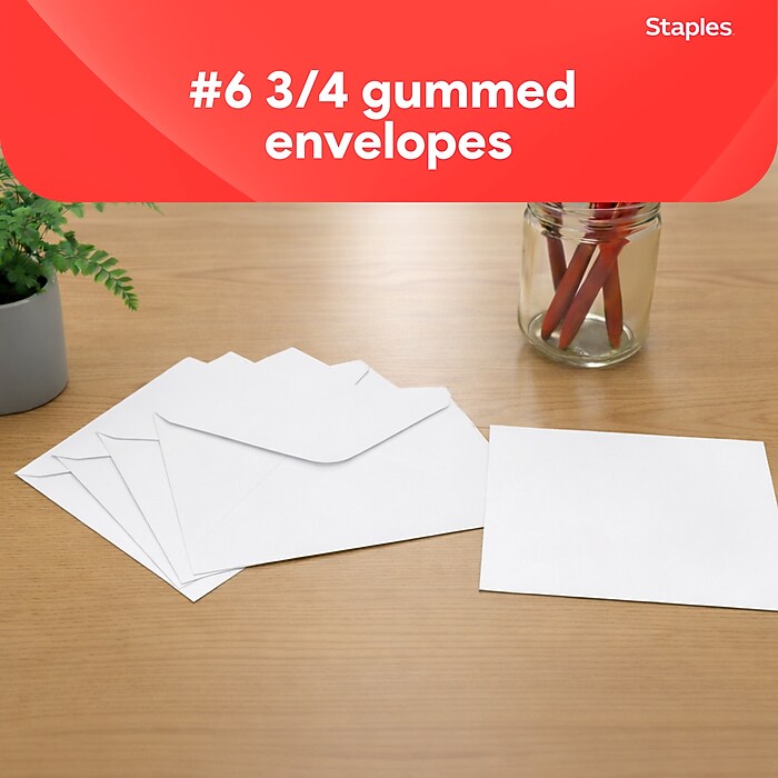 Staples #6 White Standard Business Envelopes, V‑Flap Gummed