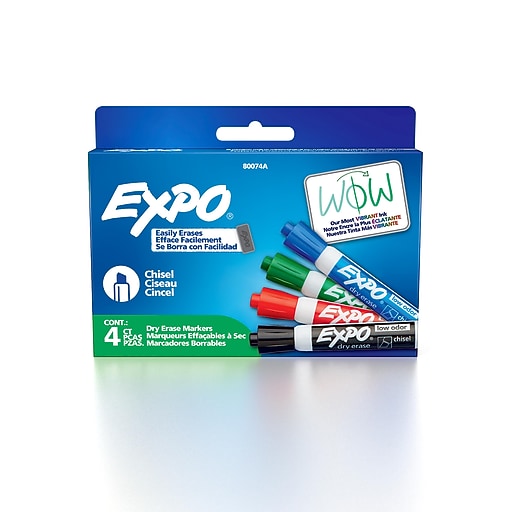 Expo Dry Erase Marker, Chisel Point, Assorted Colors, 4/Pack
